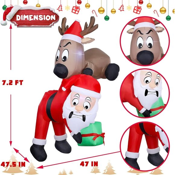 🆕7.2FT Christmas Inflatable Reindeer Holding Santa in The Mouth Decoration - Picture 4 of 10